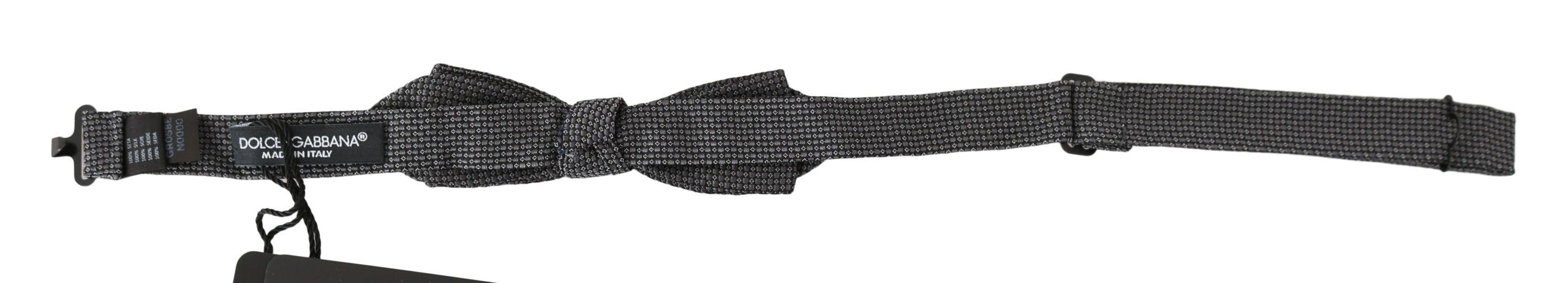 Dolce & Gabbana Gray Patterned Silk Adjustable Neck Bow Tie Papillon